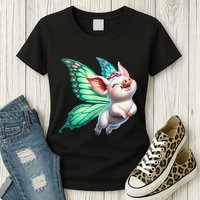 Happy Flying Pig With Butterfly Wings Fly Pig Lovers Womens T-Shirt