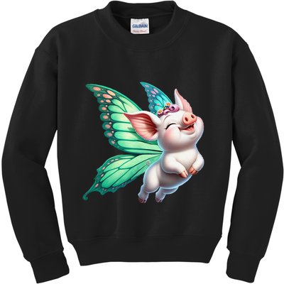 Happy Flying Pig With Butterfly Wings Fly Pig Lovers Kids Sweatshirt