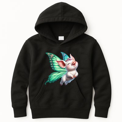 Happy Flying Pig With Butterfly Wings Fly Pig Lovers Kids Hoodie