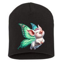 Happy Flying Pig With Butterfly Wings Fly Pig Lovers Short Acrylic Beanie