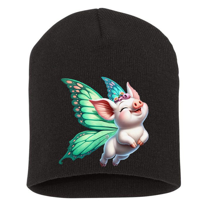 Happy Flying Pig With Butterfly Wings Fly Pig Lovers Short Acrylic Beanie