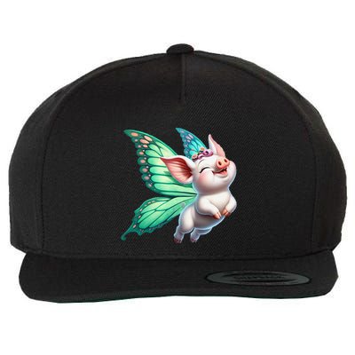 Happy Flying Pig With Butterfly Wings Fly Pig Lovers Wool Snapback Cap