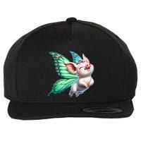 Happy Flying Pig With Butterfly Wings Fly Pig Lovers Wool Snapback Cap