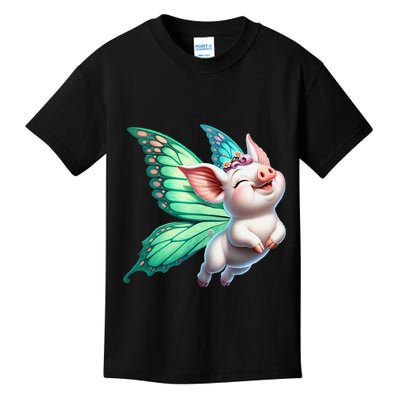 Happy Flying Pig With Butterfly Wings Fly Pig Lovers Kids T-Shirt