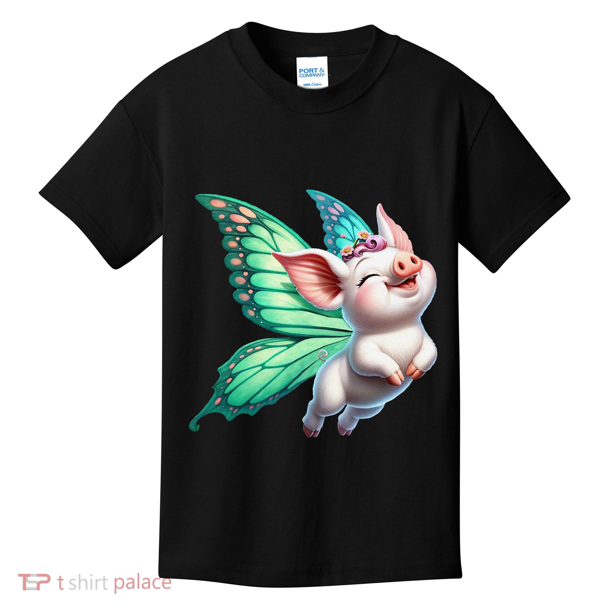 Happy Flying Pig With Butterfly Wings Fly Pig Lovers Kids T-Shirt
