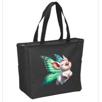 Happy Flying Pig With Butterfly Wings Fly Pig Lovers Zip Tote Bag