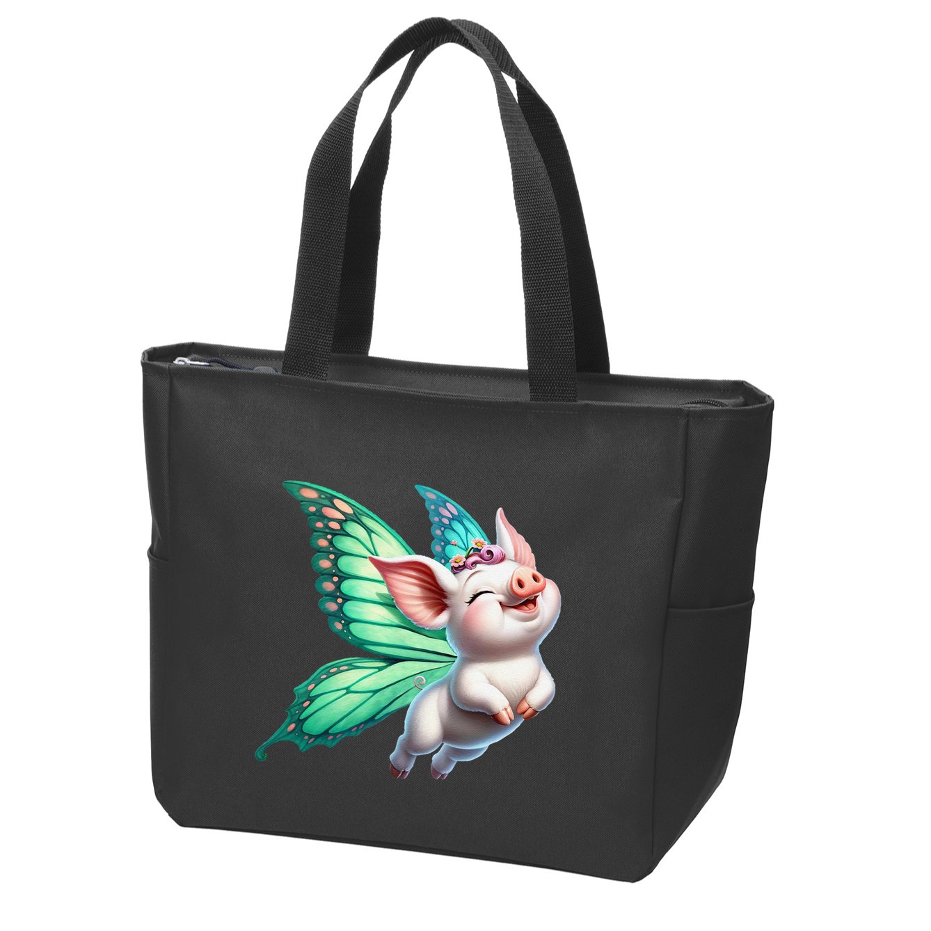 Happy Flying Pig With Butterfly Wings Fly Pig Lovers Zip Tote Bag