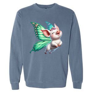 Happy Flying Pig With Butterfly Wings Fly Pig Lovers Garment-Dyed Sweatshirt