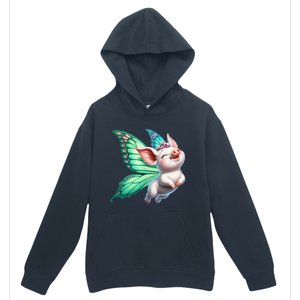 Happy Flying Pig With Butterfly Wings Fly Pig Lovers Urban Pullover Hoodie