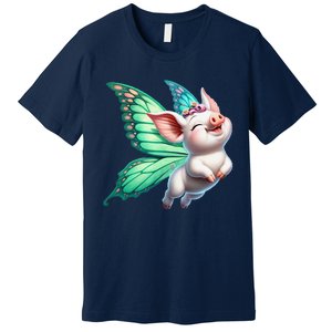 Happy Flying Pig With Butterfly Wings Fly Pig Lovers Premium T-Shirt