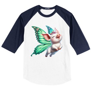 Happy Flying Pig With Butterfly Wings Fly Pig Lovers Baseball Sleeve Shirt