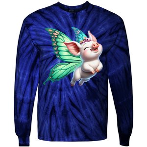 Happy Flying Pig With Butterfly Wings Fly Pig Lovers Tie-Dye Long Sleeve Shirt