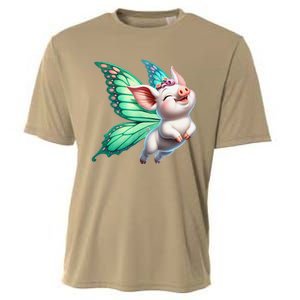 Happy Flying Pig With Butterfly Wings Fly Pig Lovers Cooling Performance Crew T-Shirt