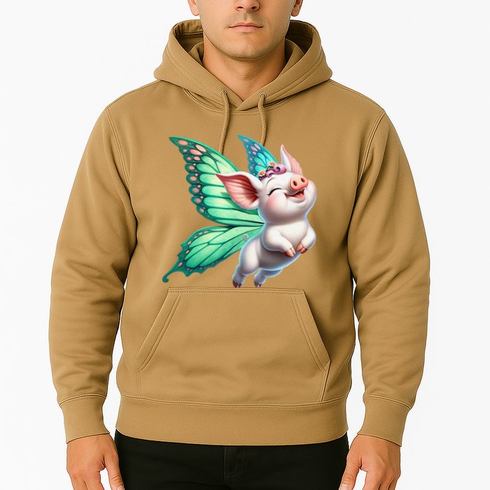 Happy Flying Pig With Butterfly Wings Fly Pig Lovers Hoodie