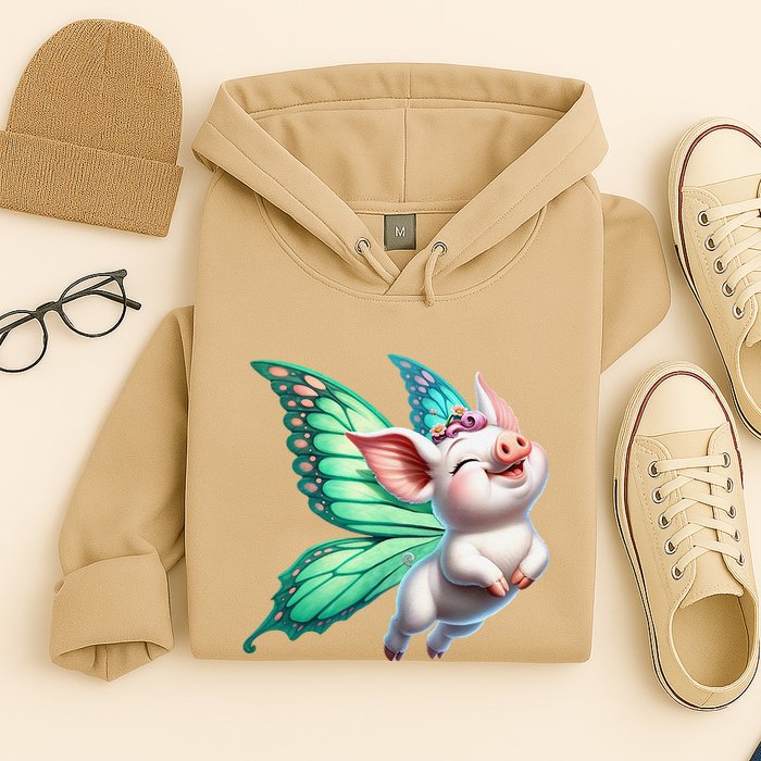 Happy Flying Pig With Butterfly Wings Fly Pig Lovers Hoodie