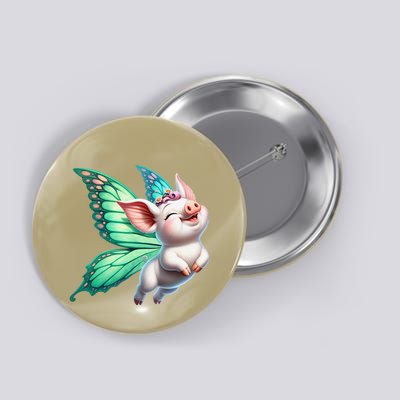 Happy Flying Pig With Butterfly Wings Fly Pig Lovers Button