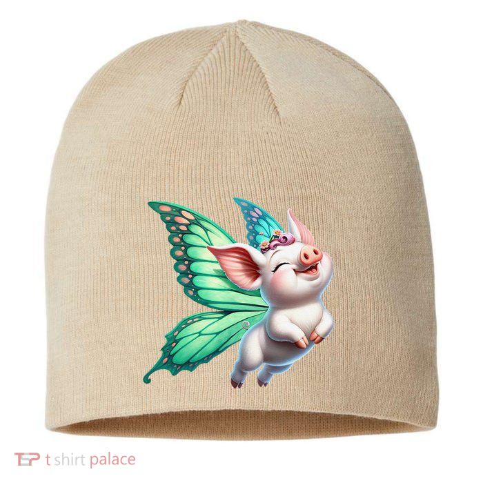 Happy Flying Pig With Butterfly Wings Fly Pig Lovers Sustainable Beanie