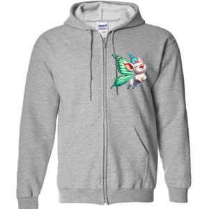 Happy Flying Pig With Butterfly Wings Fly Pig Lovers Full Zip Hoodie