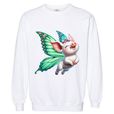 Happy Flying Pig With Butterfly Wings Fly Pig Lovers Garment-Dyed Sweatshirt