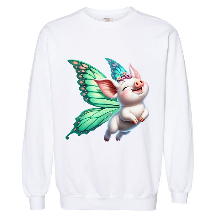 Happy Flying Pig With Butterfly Wings Fly Pig Lovers Garment-Dyed Sweatshirt