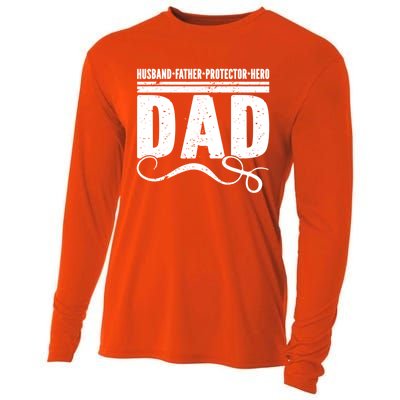 Husband Father Protector Hero Best Dad Ever Fathers Day Gift Cooling Performance Long Sleeve Crew