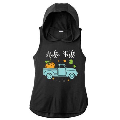 Hello Fall Pumpkin Vintage Truck Ladies PosiCharge Tri-Blend Wicking Draft Hoodie Tank