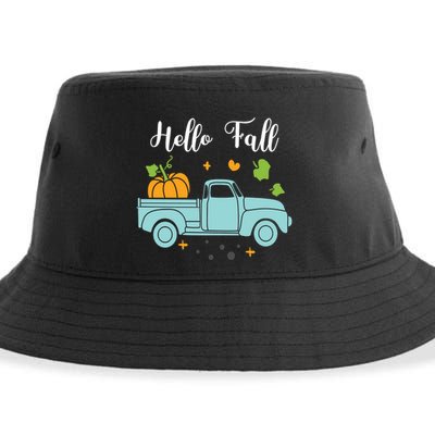 Hello Fall Pumpkin Vintage Truck Sustainable Bucket Hat