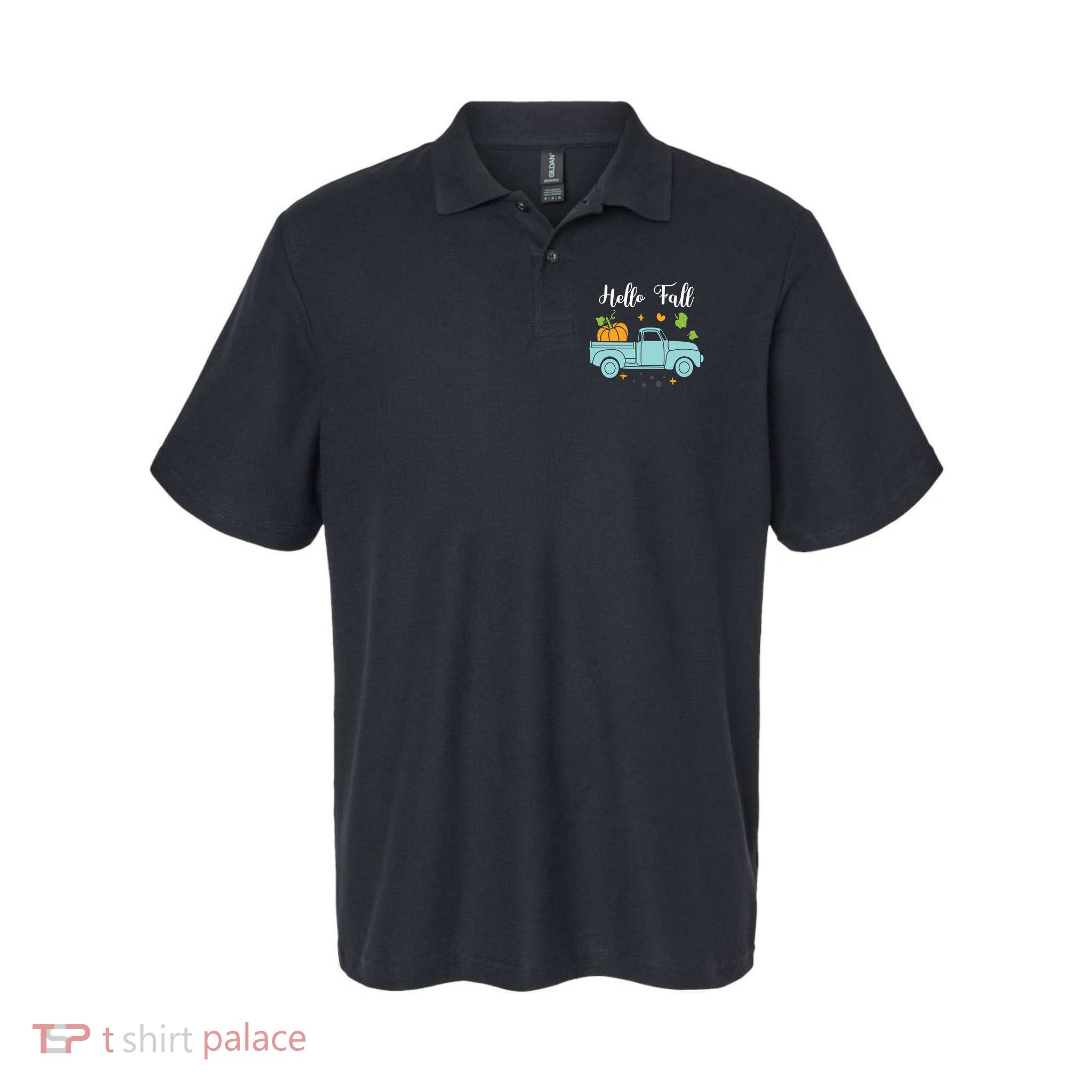 Hello Fall Pumpkin Vintage Truck Polo