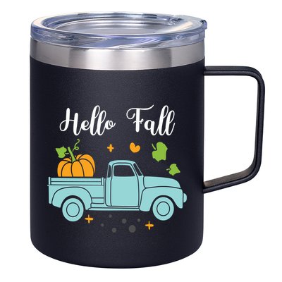 Hello Fall Pumpkin Vintage Truck 12oz Stainless Steel Coffee Mug
