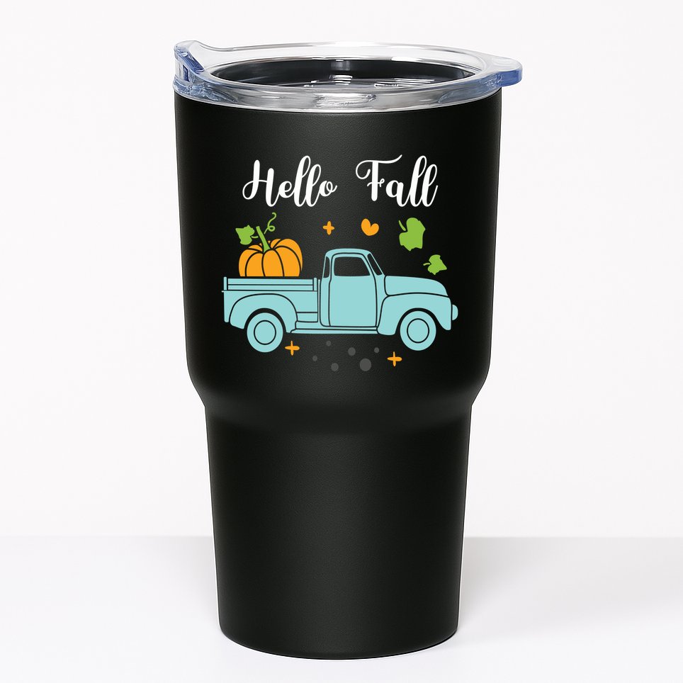 Hello Fall Pumpkin Vintage Truck Tumbler
