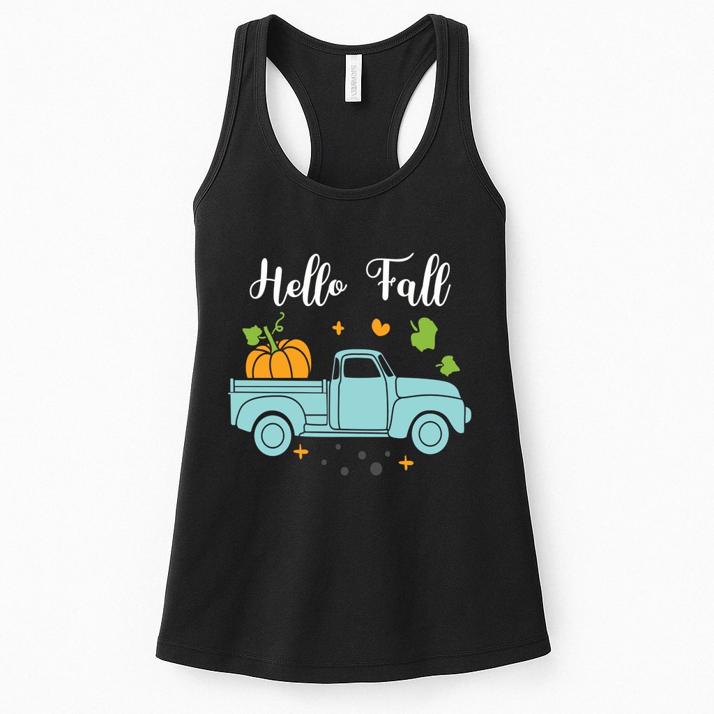 Hello Fall Pumpkin Vintage Truck Womens Tank Top