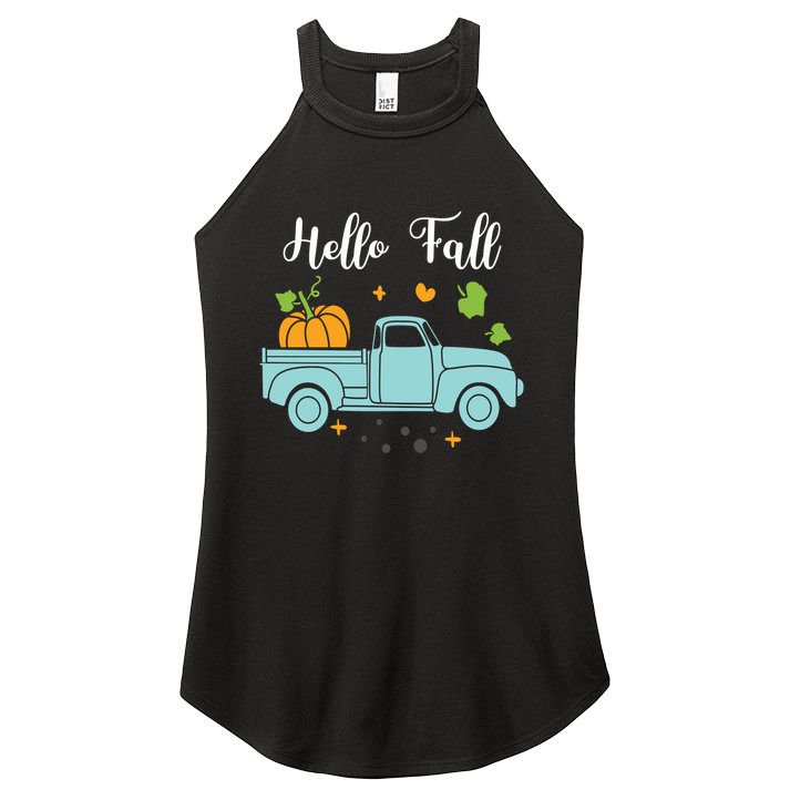 Hello Fall Pumpkin Vintage Truck Women's Perfect Tri Rocker Tank