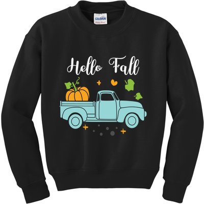 Hello Fall Pumpkin Vintage Truck Kids Sweatshirt