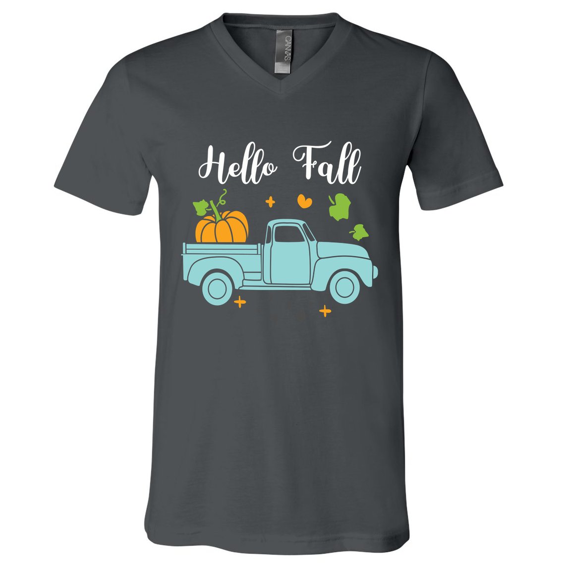 Hello Fall Pumpkin Vintage Truck V-Neck T-Shirt