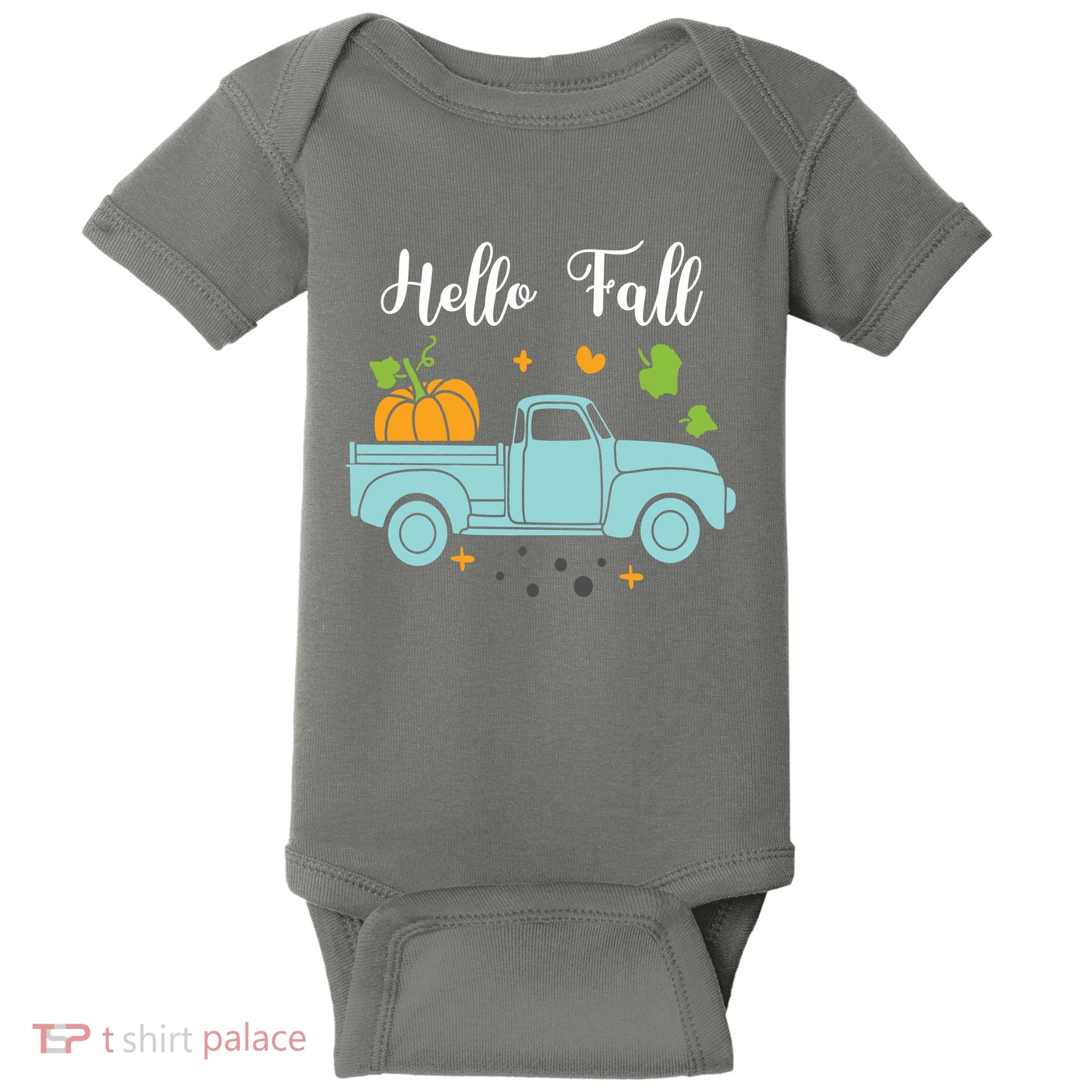 Hello Fall Pumpkin Vintage Truck Baby Bodysuit