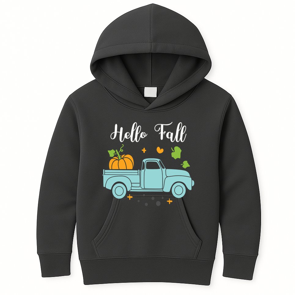 Hello Fall Pumpkin Vintage Truck Kids Hoodie