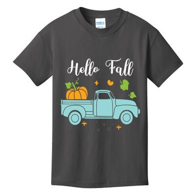 Hello Fall Pumpkin Vintage Truck Kids T-Shirt