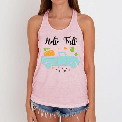 Hello Fall Pumpkin Vintage Truck Women's Knotted Racerback Tank