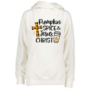 Hello Fall Pumpkin Spice & Jesus Christ Fall Christian Gift Womens Funnel Neck Pullover Hood