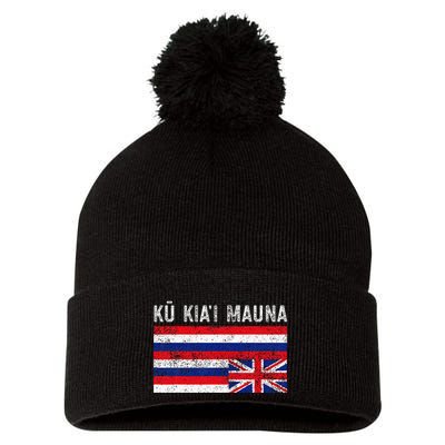 Hawaiian Flag Protest Protect Mauna Kea Ku Kiai Mauna Pom Pom 12in Knit Beanie