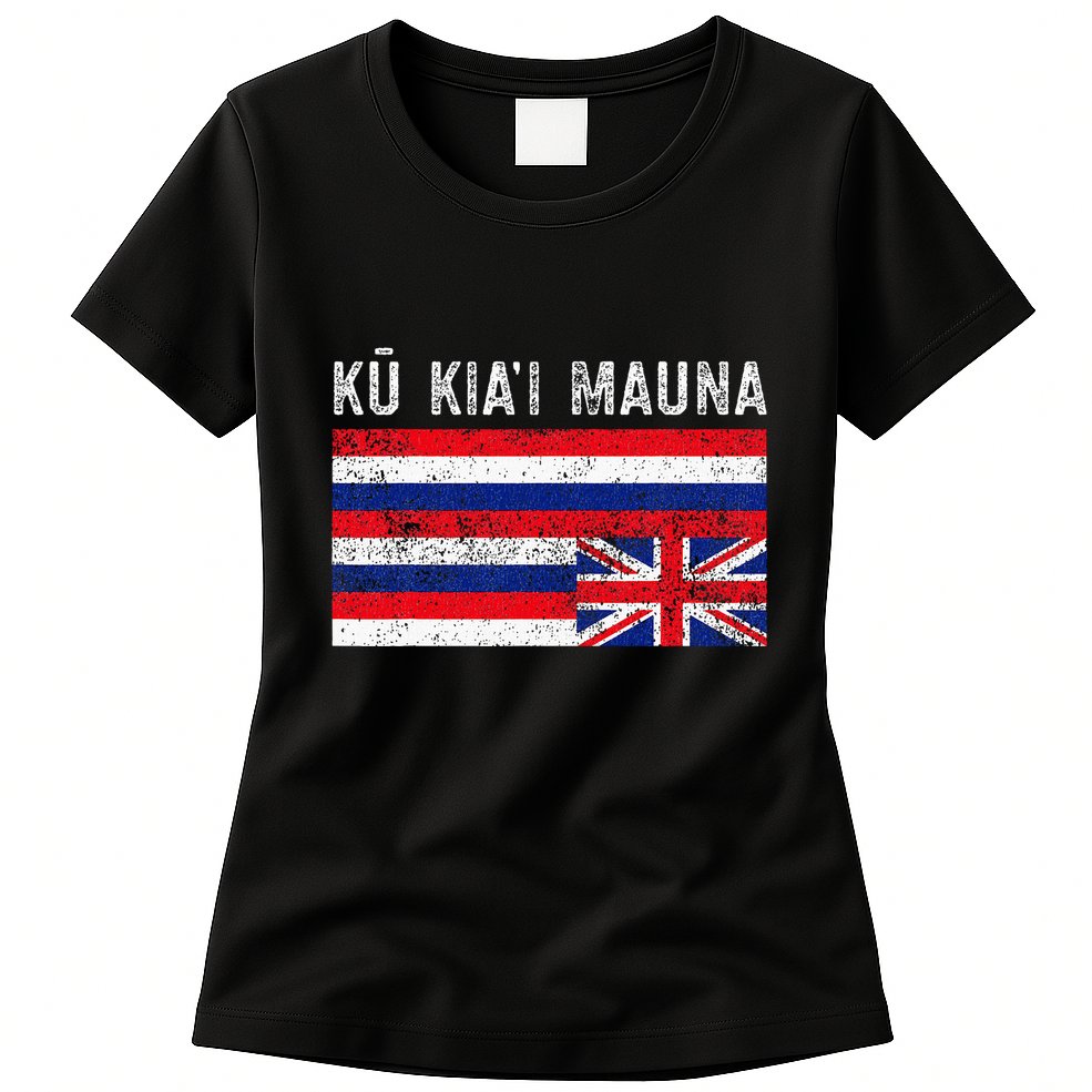 Hawaiian Flag Protest Protect Mauna Kea Ku Kiai Mauna Womens T-Shirt