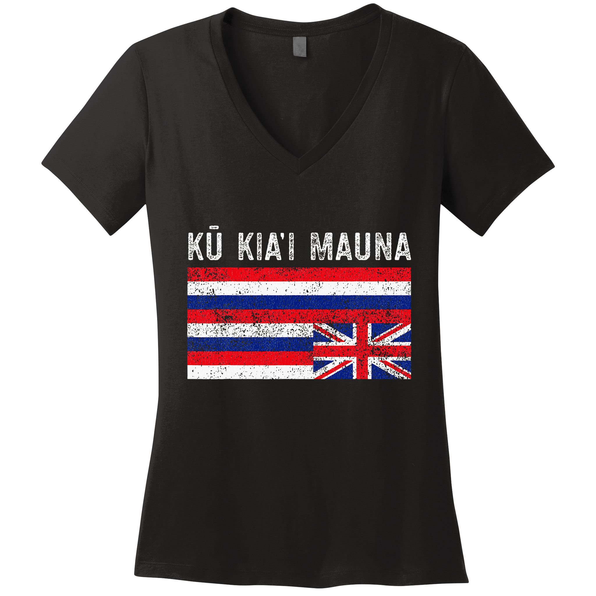 Hawaiian Flag Protest Protect Mauna Kea Ku Kiai Mauna Women's V-Neck T-Shirt
