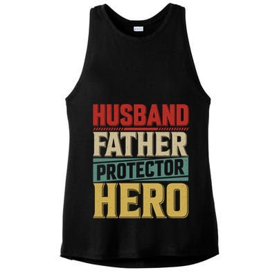 Husband Father Protector Hero FatherS Day Themed Graphic Ladies PosiCharge Tri-Blend Wicking Tank