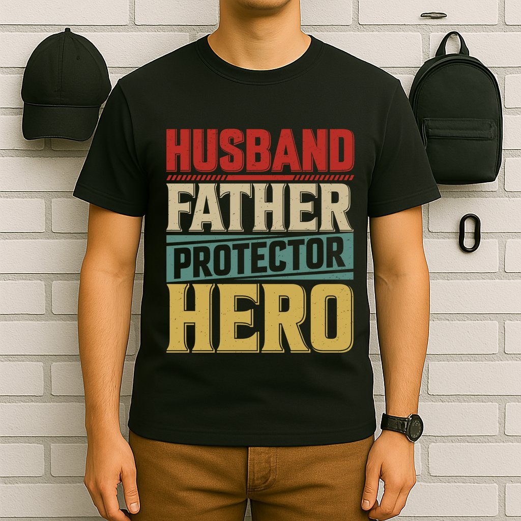 Husband Father Protector Hero FatherS Day Themed Graphic T-Shirt
