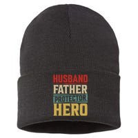 Husband Father Protector Hero FatherS Day Themed Graphic Sustainable Knit Beanie