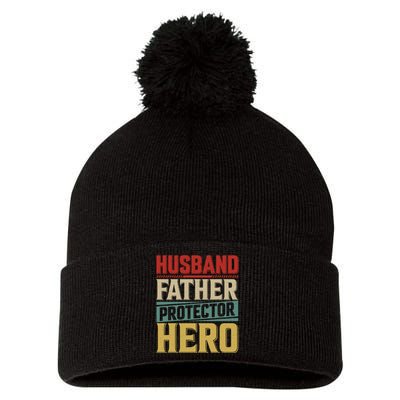 Husband Father Protector Hero FatherS Day Themed Graphic Pom Pom 12in Knit Beanie