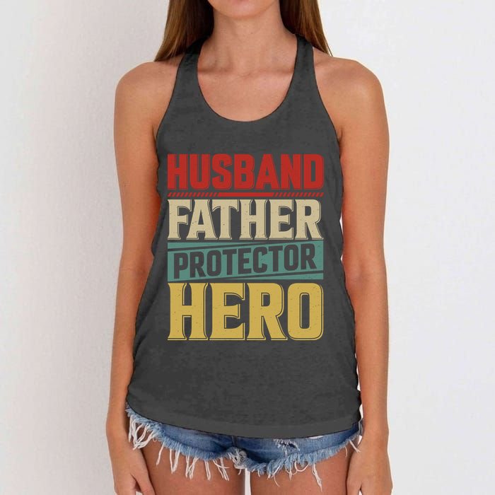Husband Father Protector Hero FatherS Day Themed Graphic Women's Knotted Racerback Tank