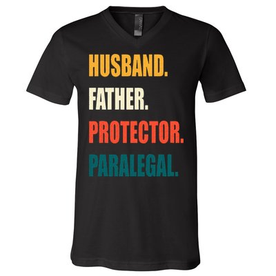 Husband Father Protector Paralegal V-Neck T-Shirt