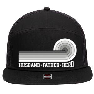 Husband Father Protector Hero Legend Happy Fathers Day Cute Gift 7 Panel Mesh Trucker Snapback Hat