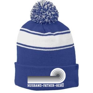 Husband Father Protector Hero Legend Happy Fathers Day Cute Gift Stripe Pom Pom Beanie